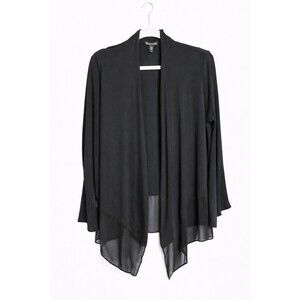 Eileen Fisher Silk Jersey Cardigan Sheer Hem Women’s Large Black Minimalist